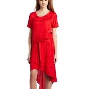 BCBGMAXAZRIA Red Angelika Jeweled Short Sleeve High-Low Hem Dress NWT Size Small